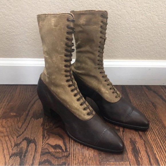 Vintage 1800’s All America Women’s Lace Up Leather/Canvas Victorian Narrow Boots - Picture 5 of 13